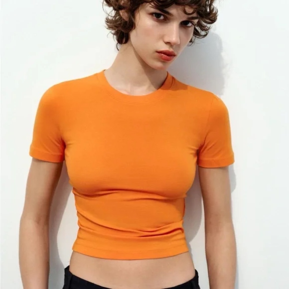 orange zara baby tee